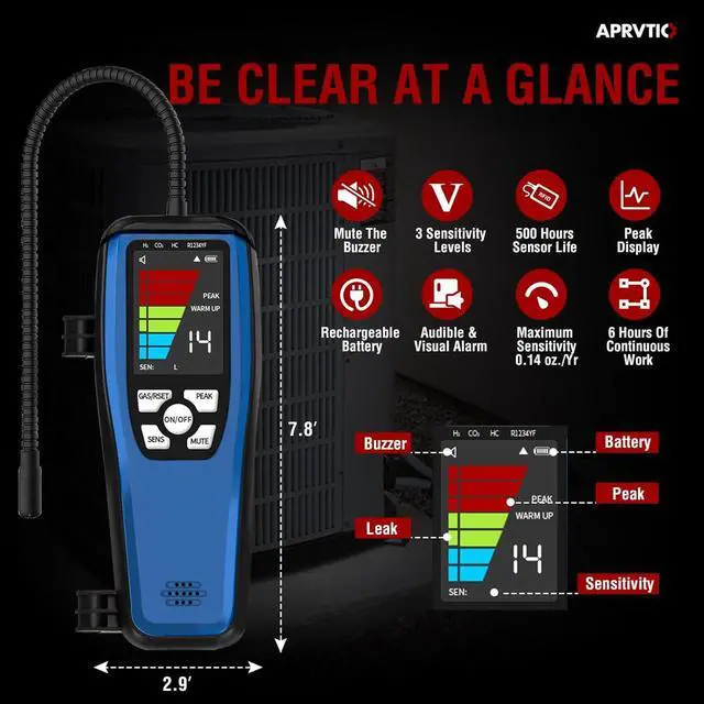 Alt view image 5 of 7 - Aprvtio ALD-200 Freon Leak Detector, Battery Powered, Freon Sniffer Automotive Halogen Gas Leak Detector for R134A R410A R22 R1234YF R600a R290 CFCs HCFCs HFCs HCs HFOs