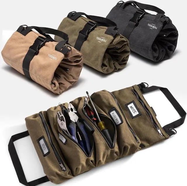 Main image of Official Legacy Tool Roll Bag - Easy to Carry 5-Pocket Roll Up Tool Bag - Durable Canvas, Rust-Proof YKK Zippers,Secure Buckle - A Loving Gift for Dads, Mechanics, Electricians & Hobbyists| ArmyGreen