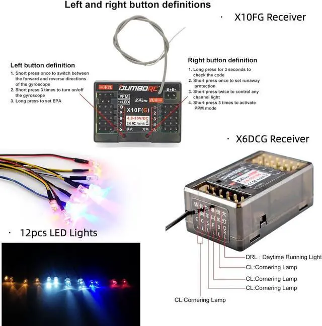 Alt view image 5 of 7 - RC Radio Transmitter and Receiver 10 Channel DDF-350 with X10FG X6DCG Receiver 1 Lights HD Screen 10CH Remote Controller for RC Car Truck Crawler Boat Tank (2 Receiver 1 Lights)