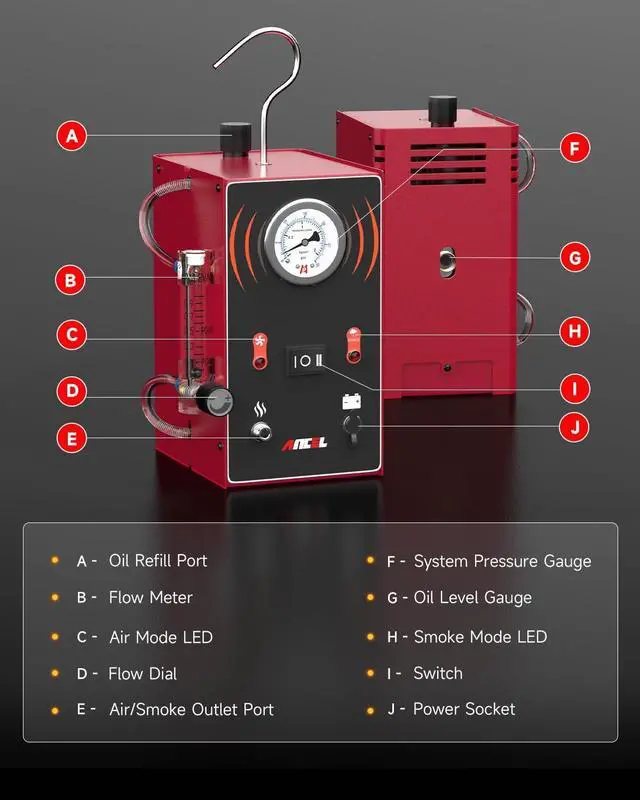 Alt view image 7 of 7 - S300 Smoke Machine Automotive Built in Air Pump, EVAP Smoke Machine Leak Tester with Pressure Gauge Flow Meter, Odorless Automotive Smoke Machine Leak Detector, Vacuum Smoke Tester Automotive