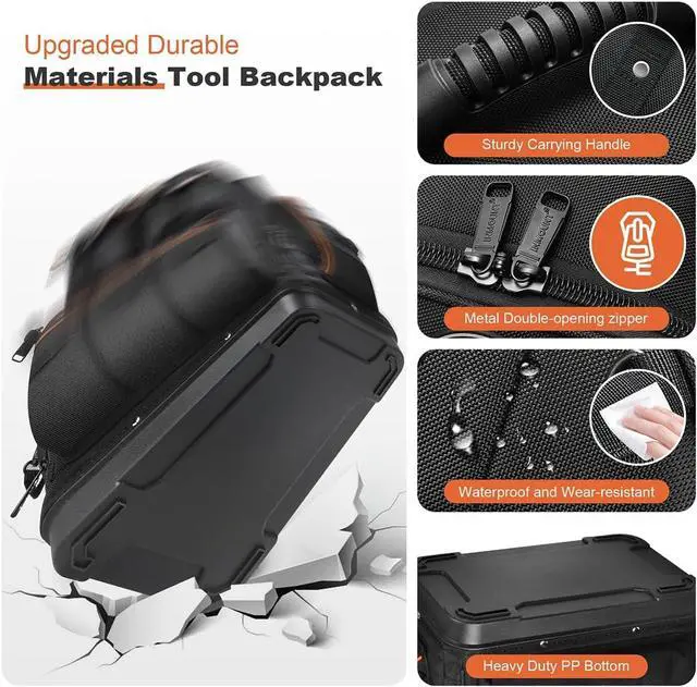Alt view image 2 of 7 - Backpack Tool Bag Tool Backpack Heavy Duty Tool Organizer, Water-resistant HAVC Tool Backpack Electrician Tool Box with Molded Base