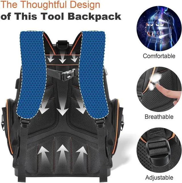 Alt view image 6 of 7 - Backpack Tool Bag Tool Backpack Heavy Duty Tool Organizer, Water-resistant HAVC Tool Backpack Electrician Tool Box with Molded Base