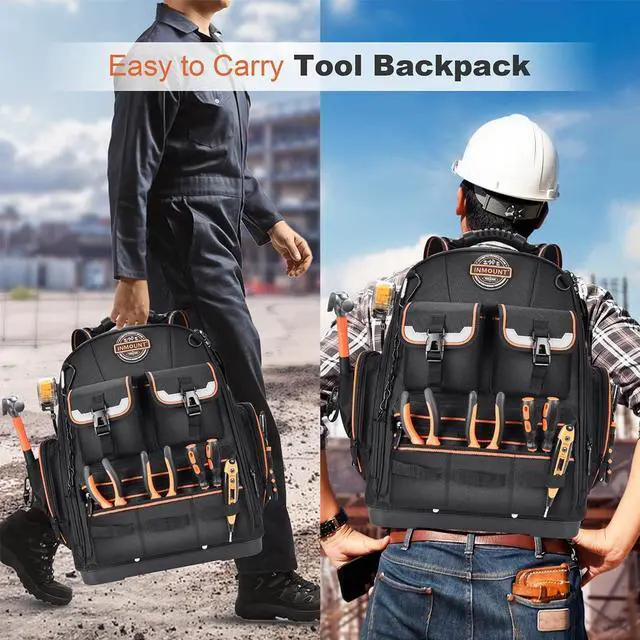 Alt view image 7 of 7 - Backpack Tool Bag Tool Backpack Heavy Duty Tool Organizer, Water-resistant HAVC Tool Backpack Electrician Tool Box with Molded Base