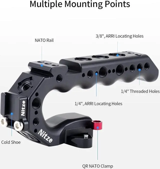 Alt view image 2 of 6 - Top Handle, NATO Handle with Built-in NATO Rail, Quick Release NATO Clamp, NATO Rail and Cold Shoe Adapter, Camera Top Handle for Camera Rigs (Stinger Handle) - PA28-A