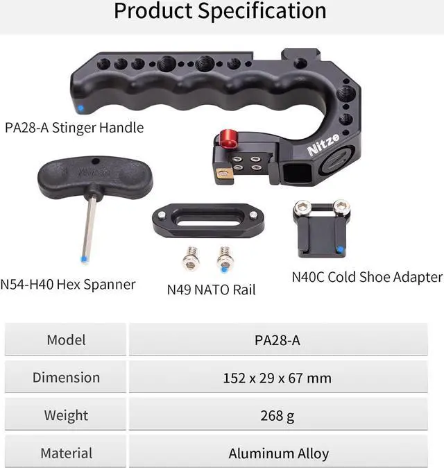 Alt view image 3 of 6 - Top Handle, NATO Handle with Built-in NATO Rail, Quick Release NATO Clamp, NATO Rail and Cold Shoe Adapter, Camera Top Handle for Camera Rigs (Stinger Handle) - PA28-A