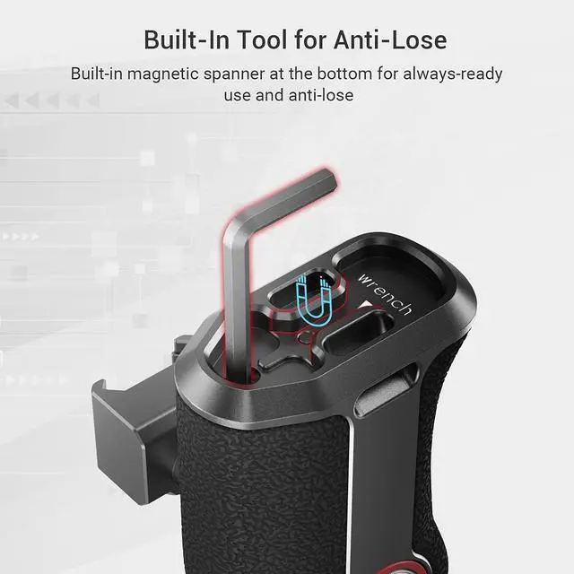 Alt view image 6 of 7 - Push-Button Rotating NATO Handle, Quick Release Handgrip for DLSR Camera Cage Kit, w/Built-in NATO Rail, Left Side - 3260