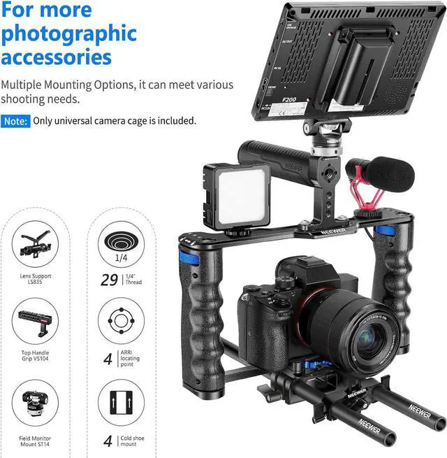 Alt view image 3 of 7 - Aluminum Alloy Camera Cage, Filmmaking Rig with Top Handle, Dual Grips & Arca Type Base, Compatible with  A7S III A7IV A6600  EOS R5C R5 R6 DSLR/Mirrorless Cameras - VS107, Blue