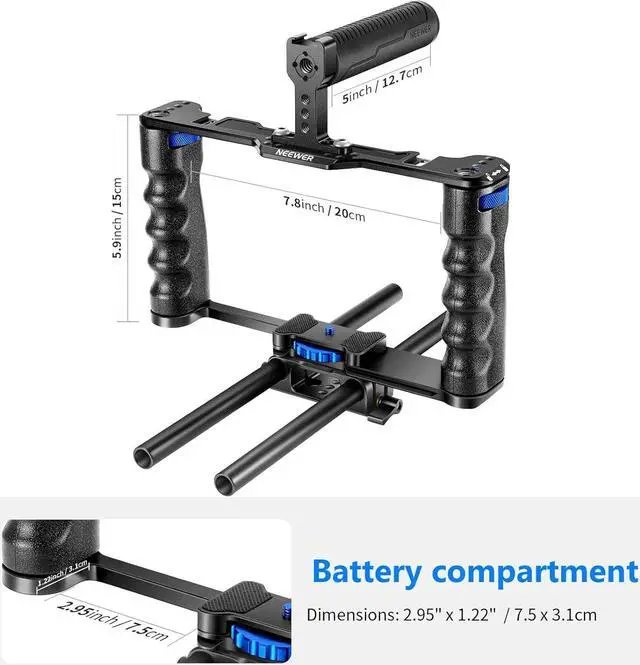 Alt view image 6 of 7 - Aluminum Alloy Camera Cage, Filmmaking Rig with Top Handle, Dual Grips & Arca Type Base, Compatible with  A7S III A7IV A6600  EOS R5C R5 R6 DSLR/Mirrorless Cameras - VS107, Blue