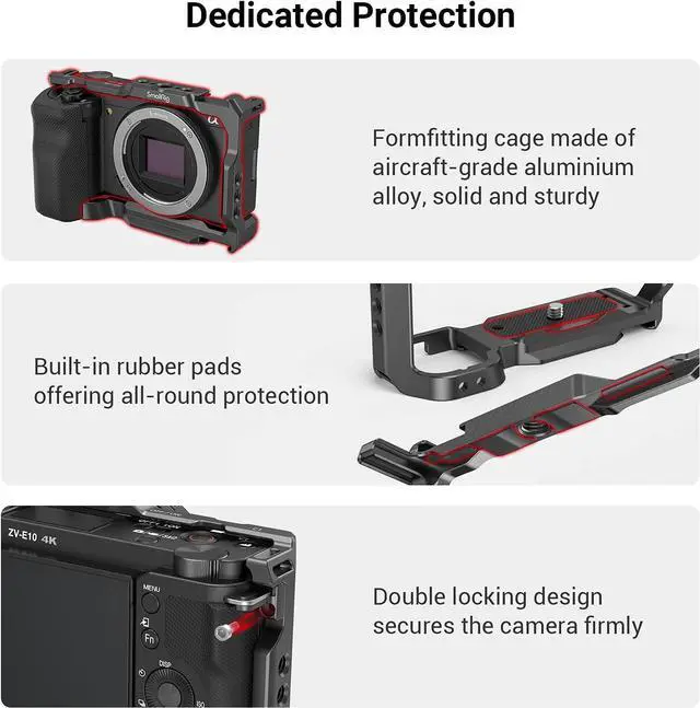 Alt view image 3 of 7 - ZV-E10 Cage with Silicone Handle and Built-in Threaded Holes, Cold Shoe and Quick Release Plate for  ZV-E10-3538