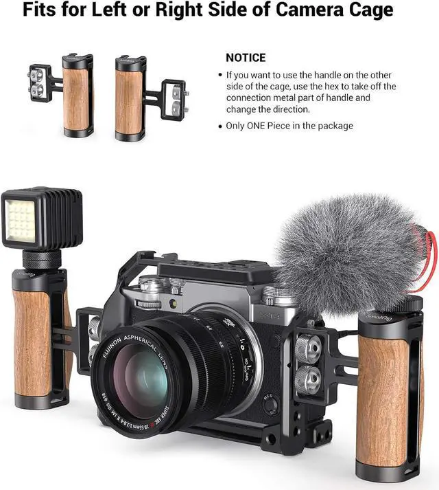 Alt view image 3 of 7 - Wooden Mini Handle Side Handgrip with 1/4"-20 Screws for Mirrorless Digital Camera DSLR Camera Small Camera Cage with Cold Shoe Mount Built-in Wrench, Up and Down Adjustable - 2913
