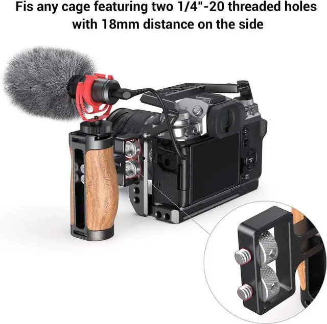 Alt view image 5 of 7 - Wooden Mini Handle Side Handgrip with 1/4"-20 Screws for Mirrorless Digital Camera DSLR Camera Small Camera Cage with Cold Shoe Mount Built-in Wrench, Up and Down Adjustable - 2913