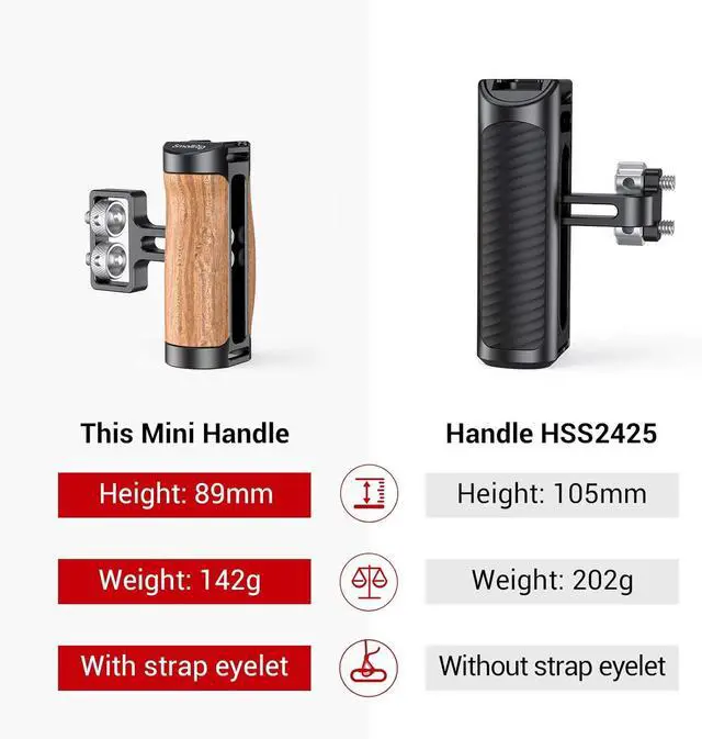 Alt view image 7 of 7 - Wooden Mini Handle Side Handgrip with 1/4"-20 Screws for Mirrorless Digital Camera DSLR Camera Small Camera Cage with Cold Shoe Mount Built-in Wrench, Up and Down Adjustable - 2913