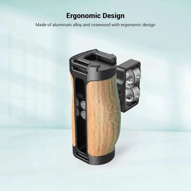 Alt view image 4 of 7 - Wooden Mini Handle Side Handgrip with 1/4"-20 Screws for Mirrorless Digital Camera DSLR Camera Small Camera Cage with Cold Shoe Mount Built-in Wrench, Up and Down Adjustable - 2913