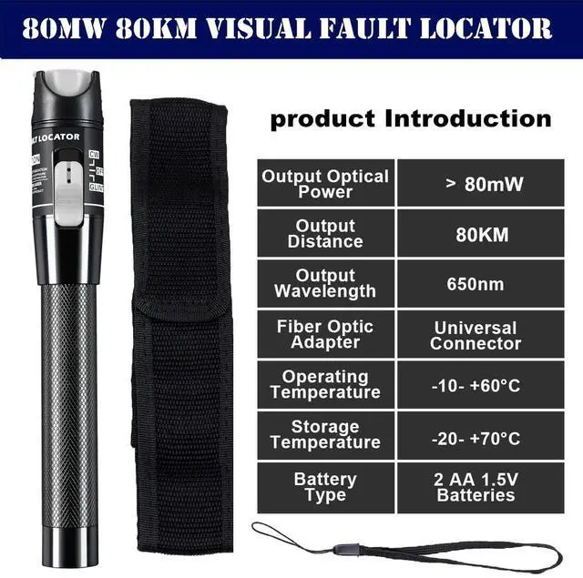 Alt view image 4 of 7 - 80mW VFL Visual Fault Locator, 80KM Range Fiber Optic Cable Tester Meter with 2.5 mm Universal Connector FC Male to LC Female Adapter for CATV Telecommunications
