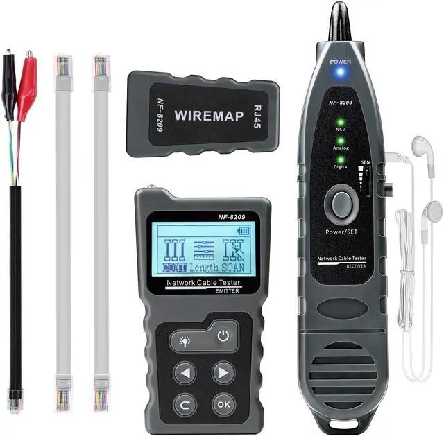 Main image of Network Cable Tester, Ethernet Wire Tr with NCV & Lamp for CAT5 CAT6, PoE Tester Detect Voltage Measure Fault Distance by TDR NF-8209