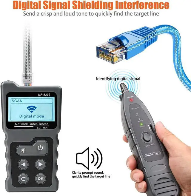 Alt view image 5 of 7 - Network Cable Tester, Ethernet Wire Tr with NCV & Lamp for CAT5 CAT6, PoE Tester Detect Voltage Measure Fault Distance by TDR NF-8209