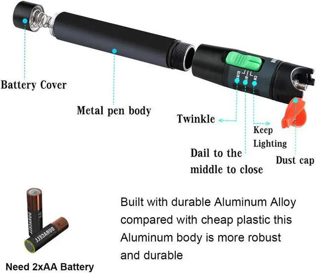 Alt view image 7 of 7 - 2Pack 50mW Visual Fault Locator Kit - 50KM Range, 2.5mm Universal Connector Compatible with FC/SC/ST/LC Interface, VFL Red Light Pen for Network Cable Testing, Fiber Optic Source Tester Tool