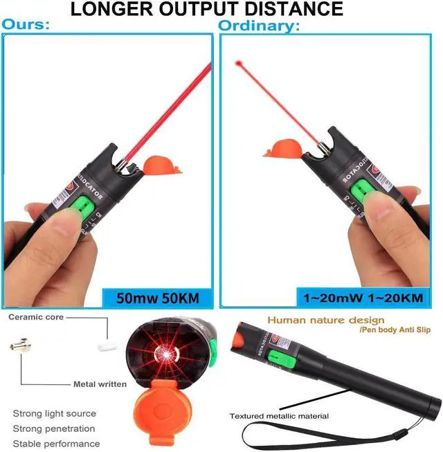 Alt view image 4 of 7 - 2Pack 50mW Visual Fault Locator Kit - 50KM Range, 2.5mm Universal Connector Compatible with FC/SC/ST/LC Interface, VFL Red Light Pen for Network Cable Testing, Fiber Optic Source Tester Tool