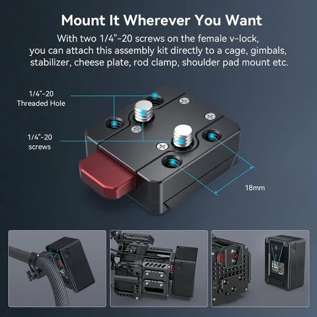 Alt view image 3 of 7 - V Mount Battery VB99 Pro, 99Wh / 6800mAh Mini V-Mount Battery with PD 100W USB-C Fast Charging, with Mini V Mount Battery Plate Kit, Quick Release Set with 1/4"-20 Threaded Holes - 4951