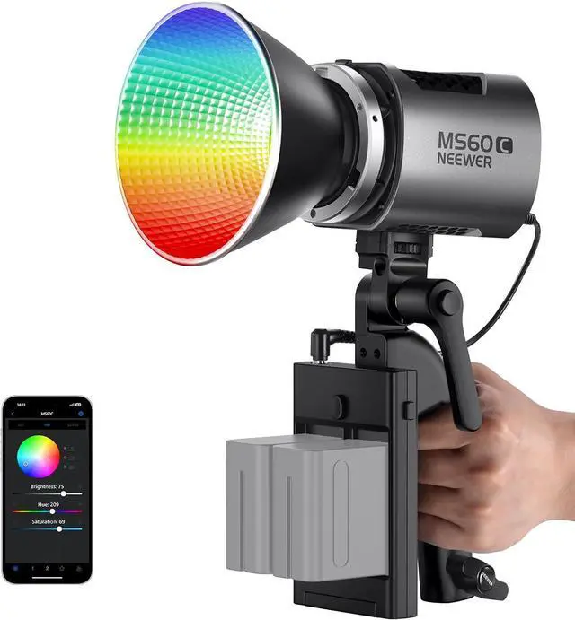 Main image of MS60C RGBWW LED Video Light with 2.4G/APP Control, 65W Metal Mini RGB COB Continuous Output Lighting Bowens Mount Handheld Spotlight 2700K-6500K,8300lux/1m, CRI 97+/TLCI 98+,17 Effects + RGBCW