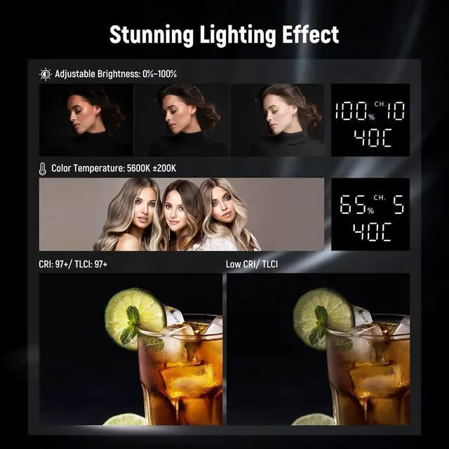 Alt view image 5 of 7 - Upgraded CB60 70W LED Video Light, 5600K Daylight COB Continuous Output Lighting with Bowens Mount/2.4G Remote CRI/TLCI97+ 9000Lux/1m for Studio/Outdoor Photography Videos Recording (Black)