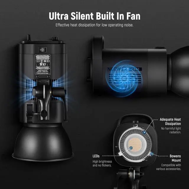 Alt view image 6 of 7 - Upgraded CB60 70W LED Video Light, 5600K Daylight COB Continuous Output Lighting with Bowens Mount/2.4G Remote CRI/TLCI97+ 9000Lux/1m for Studio/Outdoor Photography Videos Recording (Black)