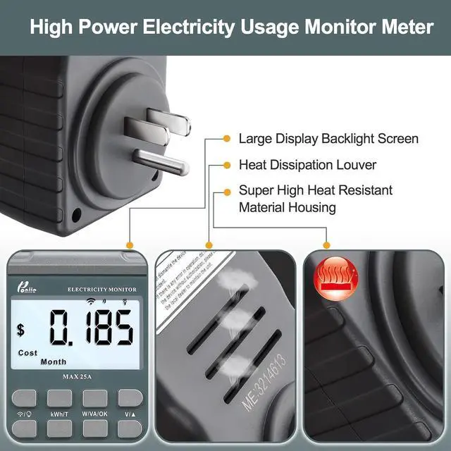 Alt view image 3 of 7 - PN2500 Professional NEMA 5-15 Wi-Fi Wireless Ll 1 EV Charger Pass-Through Power Usage Monitor (60-240V, 25Amp) by DT
