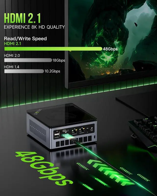 Alt view image 5 of 7 - Gaming Mini PC  Ryzen 9 6950H 32GB DDR5 1TB SSD Windows 11 Pro, Dual NIC LAN 2.5G, WiFi 6, USB3.2, USB-C 4.0, BT5.2, DP, HDMI, Dual Fan