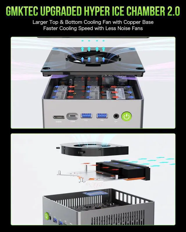 Alt view image 7 of 7 - Gaming Mini PC  Ryzen 9 6950H 32GB DDR5 1TB SSD Windows 11 Pro, Dual NIC LAN 2.5G, WiFi 6, USB3.2, USB-C 4.0, BT5.2, DP, HDMI, Dual Fan