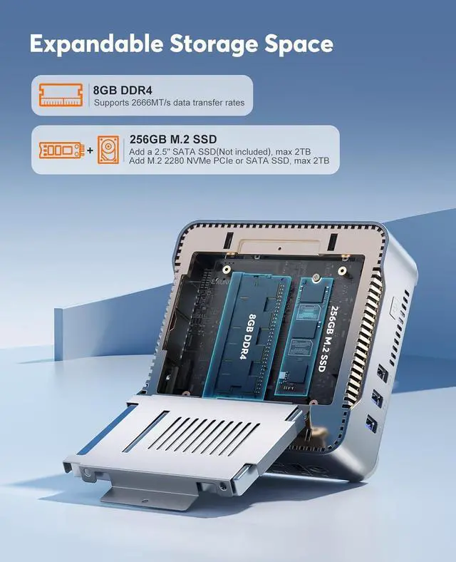 Alt view image 3 of 7 - KAMRUI GK3Plus Mini PC, 12th Gen Alder Lake- N97(up to 3.6GHz), 8GB DDR4 RAM 256GB M.2 SSD, Mini Computer Support 4K Display/USB3.0/WiFi 5/BT4.2/Gigabit Ethernet Mini PC Home/Office