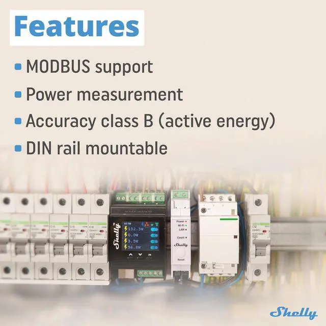 Alt view image 3 of 7 - Shelly Pro EM 50A | Wi-Fi & LAN Energy Meter with Contactor Control | DIN-Rail | Home Automation | Bluetooth Gateway | Compatible with Alexa & Google Home | No Hub Required | Power Monitoring