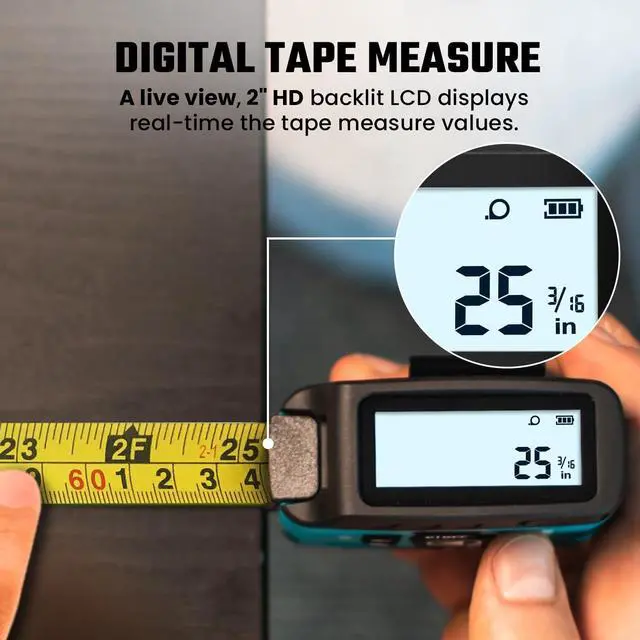 Alt view image 3 of 7 - DT20 Laser Tape Measure 3-in-1, 130FT Laser Distance Meter, 16FT Digital Tape Measure, Regular Tape Measure, Area Volume Measuring Pythagorean Mode, Waterproof and Rechargeable