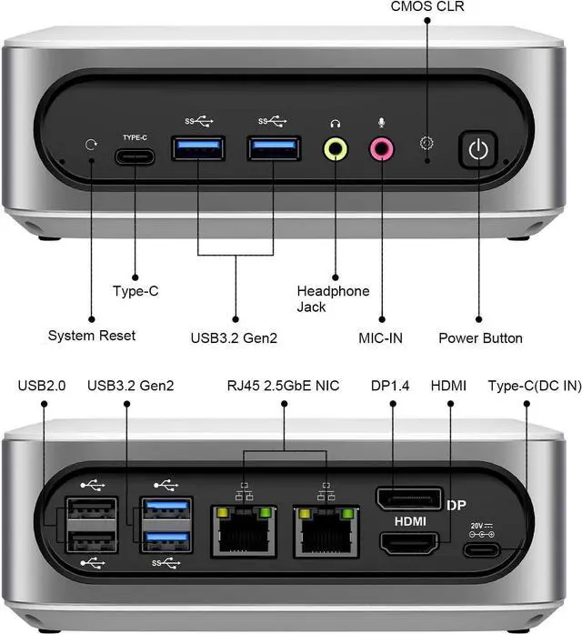 Alt view image 7 of 7 - Mini PC  Core i9-11900H(4.9GHz, 8C/16T), 32GB DDR4 1TB M.2 SSD, W-11 Pro Mini Desktop Computer 4K Triple Display, Dual 2.5G LAN, 6 USB Ports, WiFi6, BT5.2, Portable Small PC MGI9