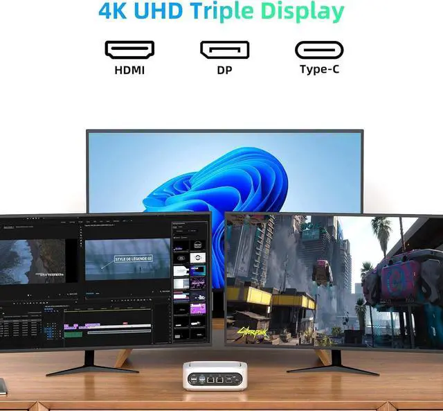 Alt view image 4 of 7 - Mini PC  Core i9-11900H(4.9GHz, 8C/16T), 32GB DDR4 1TB M.2 SSD, W-11 Pro Mini Desktop Computer 4K Triple Display, Dual 2.5G LAN, 6 USB Ports, WiFi6, BT5.2, Portable Small PC MGI9