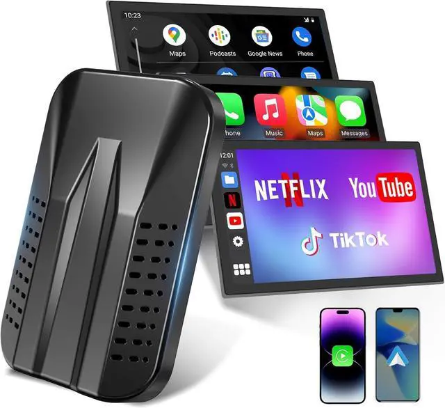 Main image of Wireless CarPlay Adapter is Compatible with Netflix TIKTok YouTube, Android Auto Wireless Adapter for Factory Wired CarPlay Cars, CarPlay Ai Box, TF Card, Mirroring,5GHz WiFi, for iPhone/Android