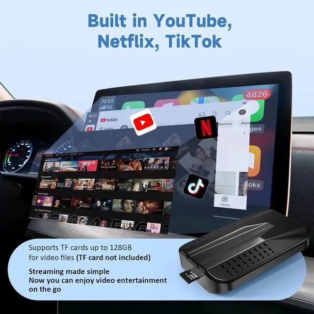 Alt view image 2 of 7 - Wireless CarPlay Adapter is Compatible with Netflix TIKTok YouTube, Android Auto Wireless Adapter for Factory Wired CarPlay Cars, CarPlay Ai Box, TF Card, Mirroring,5GHz WiFi, for iPhone/Android