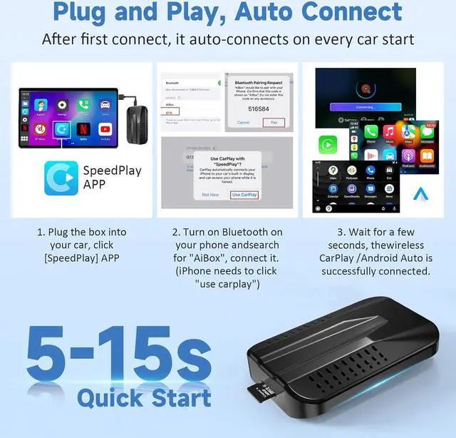 Alt view image 5 of 7 - Wireless CarPlay Adapter is Compatible with Netflix TIKTok YouTube, Android Auto Wireless Adapter for Factory Wired CarPlay Cars, CarPlay Ai Box, TF Card, Mirroring,5GHz WiFi, for iPhone/Android
