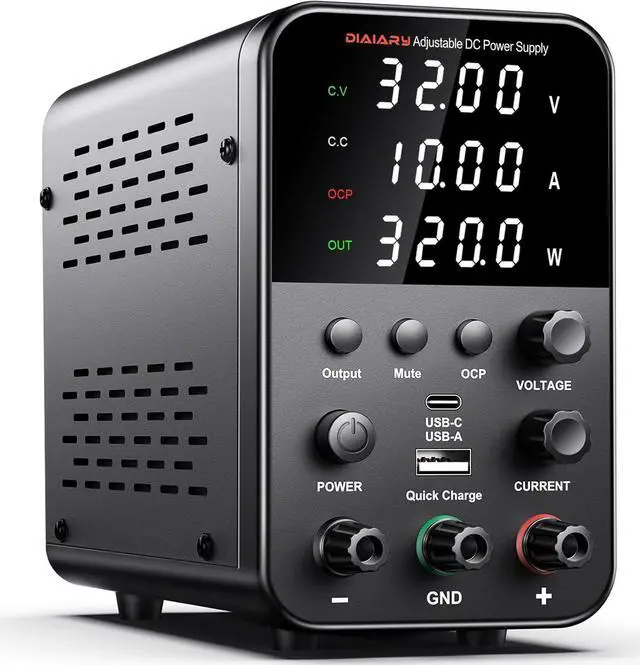 Main image of DC Power Supply Variable, 32V 10A Bench Power Supply with Encoder Knob, 4-Digits Display, Adjustable Regulated lab Power Supply with 5V 3.6A USB & Type-C Quick-Charge, Output Switch