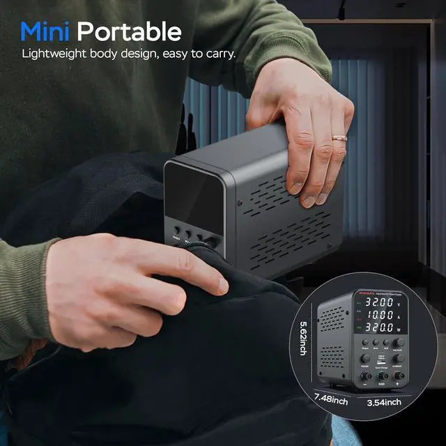 Alt view image 6 of 6 - DC Power Supply Variable, 32V 10A Bench Power Supply with Encoder Knob, 4-Digits Display, Adjustable Regulated lab Power Supply with 5V 3.6A USB & Type-C Quick-Charge, Output Switch