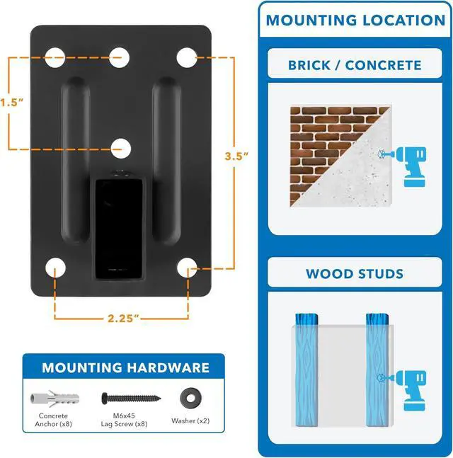 Alt view image 7 of 7 - Mount-It! Bookshelf Speaker Wall Mount, Pair of Universal Side Clamping Speaker Shelf Wall Mounting Brackets for Large or Small Speakers, 2 Full Motion Mounts, 55 Lbs Capacity, Black (MI-SB37)