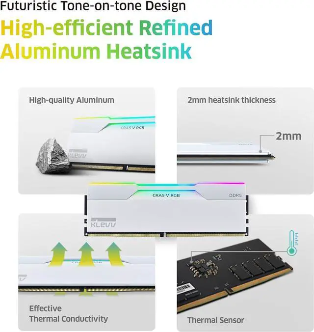 Alt view image 5 of 7 - CRAS V RGB DDR5 32GB (2x16GB) 6400MHz CL32 A-DIE 1.35V Gaming Desktop Ram Memory SK Hynix Chip XMP 3.0 /  Expo Ready - White (KD5AGUA80-64A320J)