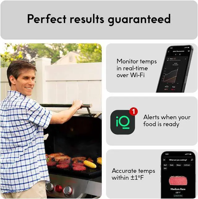 Alt view image 2 of 7 - Sense Smart Wireless Meat Thermometer with Ultra-Thin Probe, Unlimited Range Bluetooth Meat Thermometer, Digital Food Thermometer for Remote Monitoring of BBQ Grill, Oven, Smoker, Air Fryer