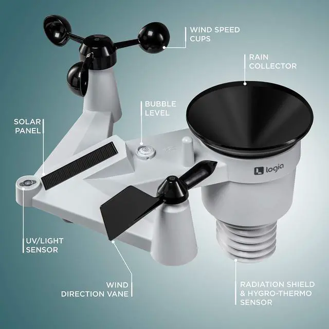 Alt view image 3 of 7 - 18-in-1 Wi-Fi Weather Station with 7-in-1 Solar Sensor Array, Temperature Humidity Wind Speed/Direction Rain UV & More, Wireless Color Console w/Forecast Data, Alarm, Alerts