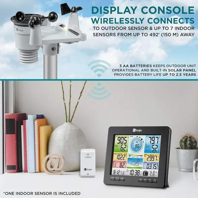 Alt view image 4 of 7 - 18-in-1 Wi-Fi Weather Station with 7-in-1 Solar Sensor Array, Temperature Humidity Wind Speed/Direction Rain UV & More, Wireless Color Console w/Forecast Data, Alarm, Alerts