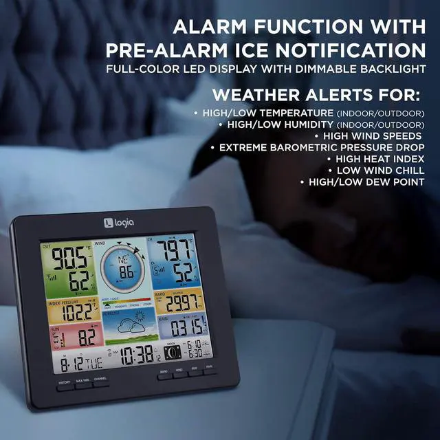 Alt view image 6 of 7 - 18-in-1 Wi-Fi Weather Station with 7-in-1 Solar Sensor Array, Temperature Humidity Wind Speed/Direction Rain UV & More, Wireless Color Console w/Forecast Data, Alarm, Alerts