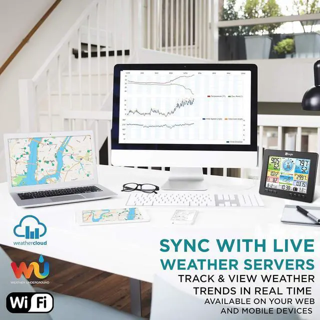 Alt view image 7 of 7 - 18-in-1 Wi-Fi Weather Station with 7-in-1 Solar Sensor Array, Temperature Humidity Wind Speed/Direction Rain UV & More, Wireless Color Console w/Forecast Data, Alarm, Alerts