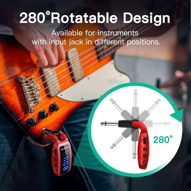 Alt view image 4 of 7 - Wireless Guitar System UHF 15-Channel Rechargeable Transmitter & Receiver