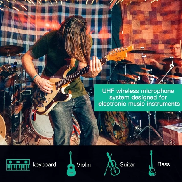 Alt view image 5 of 7 - Wireless Guitar System UHF 15-Channel Rechargeable Transmitter & Receiver