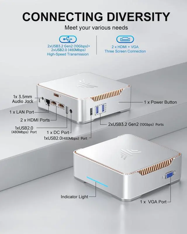 Alt view image 6 of 7 - GK3Plus Mini PC, 16GB RAM 512GB M.2 SSD Mini Computers,12th Gen Alder Lake N95 (up to 3.4GHz) Micro PC, 2.5''SSD, Gigabit Ethernet,4K UHD,WiFi,BT,VESA/Home/Business Small pc
