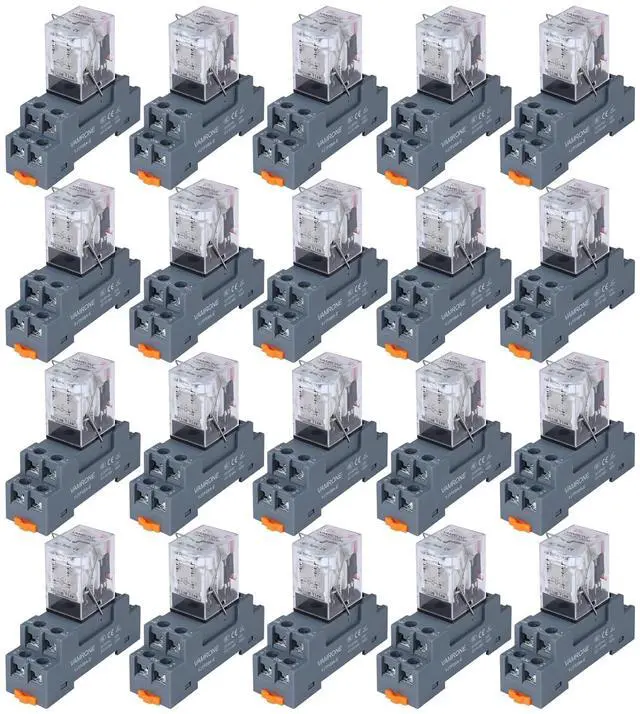 Main image of 20PCS Electromagnetic Power Relay, 8-Pin 10 AMP 24V DC Relay Coil with Socket Base, LED Indicator, DPDT 2NO 2NC - MY2NJ [Applicable for DIN Rail System]